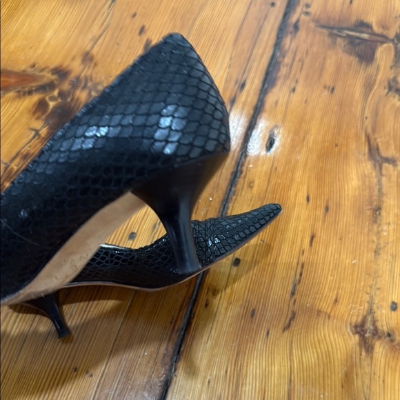 O Oscar De La Renta Bretten Women’s Black Leather Snake Skin Heels Size 7 M - Picture 6 of 16